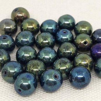 25 Metallic Iris Green Czech Round Glass Beads