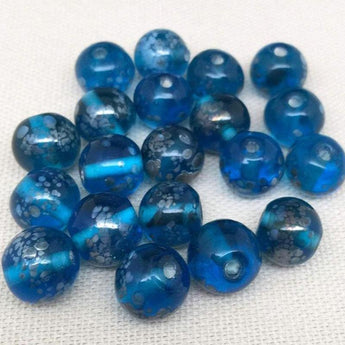 20 Vintage Aqua Blue Mottled Grey Round Glass Beads