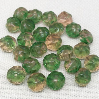 25 Vintage Textured Peach Green Baroque Glass Beads