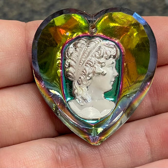 1 Vintage Vitrail Cameo Heart Glass Pendant #9168