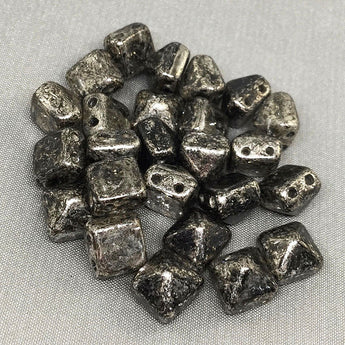 25 Gold Metallic Black Picasso Stud Czech Two Hole Pyramid Glass Beads