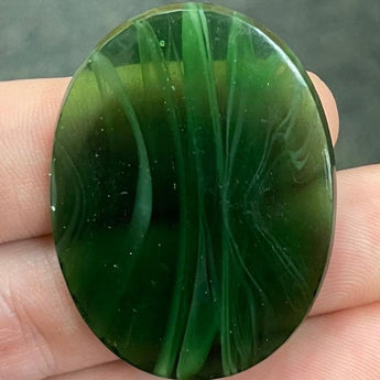 1 Vintage Big Swirly Green Oval Glass Cabochon #9183