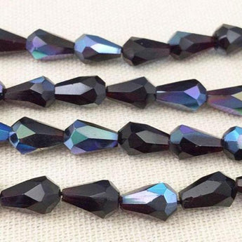 25 Vintage AB Dark Garnet Faceted Teardrop Glass Beads