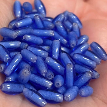 100 Vintage Blue Japan Rice Oval Glass Beads