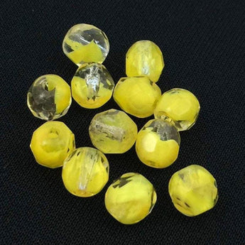 12 Vintage Clear Yellow Givre German Faceted Glass Beads