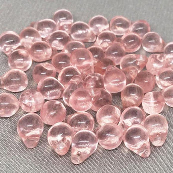 50 Translucent Pink Czech Briolette Drop Glass Beads