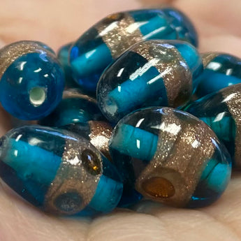 20 Vintage Aqua Aventurine Oval Glass Beads