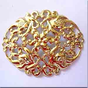 1 Vintage Large Gold Plated Oval Stamping Ribbons & Flowers #8838