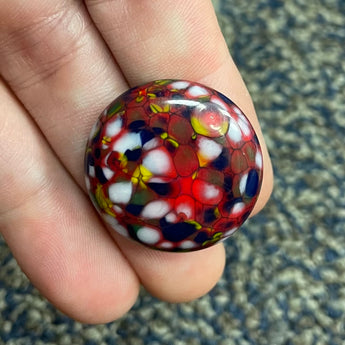 1 Vintage Red Speckled Round Glass Button Front #8192