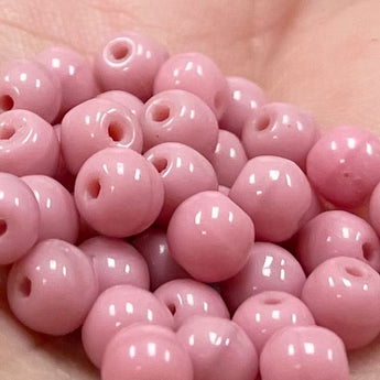 100 Vintage Czech Opaque Rose Round Glass Beads #1268