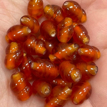 25 Vintage Handmade Carnelian Twist Oval Glass Beads