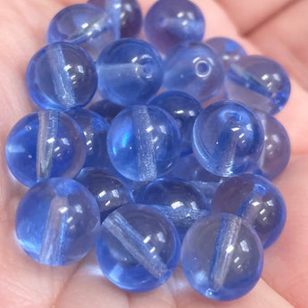 25 Sapphire Blue Czech Round Glass Beads