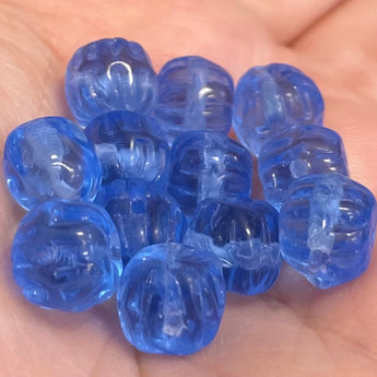 12 Vintage Translucent Blue Czech Pressed Glass Beads