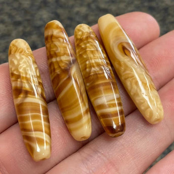 4 Vintage Czech Caramel Slag Oval Glass Beads