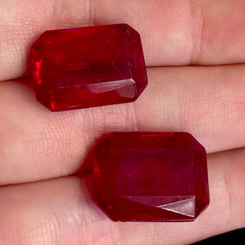 2 Vintage Red Octagon Cushion Back Glass Stones #9624