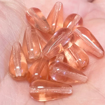 25 Translucent Peach Czech Teardrop Glass Beads