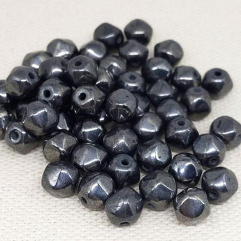 50 Vintage Black Gunmetal Czech Baroque Glass Beads