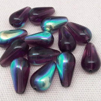 12 AB Amethyst Purple Czech Teardrop Glass Beads