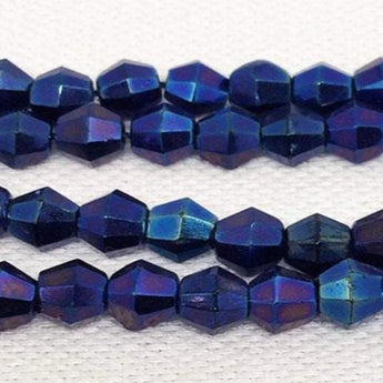 50 Vintage Blue Metallic Czech Faceted Bicone Glass Beads