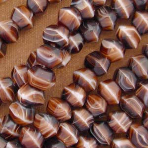 25 Vintage Brown White Striped Glass Beads #6055