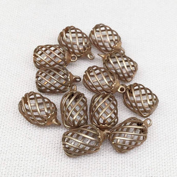 4 Vintage Brass Caged Metal Charms