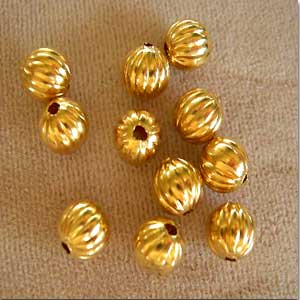 24 Vintage Brass Corrugated Round Metal Beads #8420