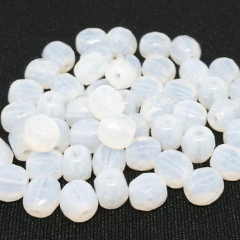 50 White Opalescent Czech Two Way Coin Glass Beads