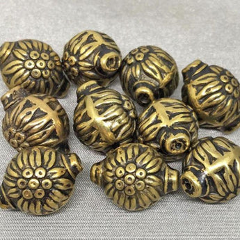 10 Vintage Gold Acrylic Floral Beads