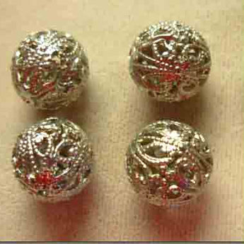 8 Vintage Plated Silver Filigree Metal Round Beads 12mm #8704