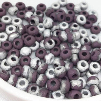 25g Etched Mauve Purple Silver Czech 2/0 Glass Seed Beads