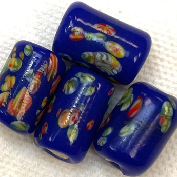 4 Vintage Blue Japan Millefiori Tube Glass Beads #7054