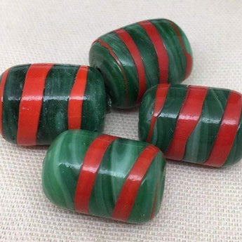 1 Vintage Handmade Green Red Glass Bead