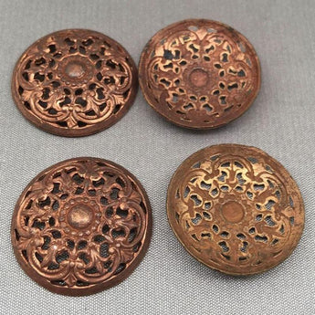 4 Vintage Aged Cast Brass Domed Coin Metal Findings