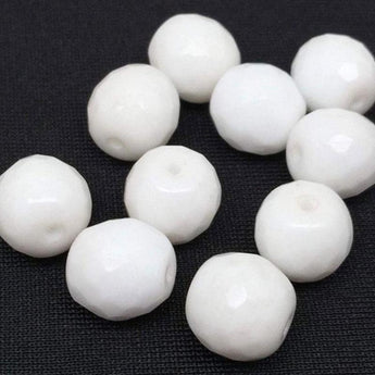 10 Vintage Snow White German Faceted Glass Beads