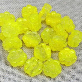 25 Yellow Czech Flower Glass Beads