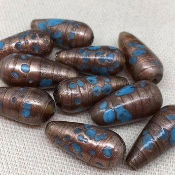 10 Vintage Blue Aventurine Metallic Teardrop Glass Beads