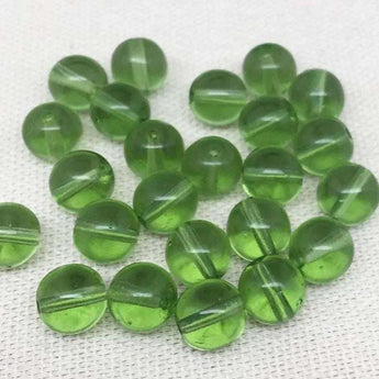 20 translucent green Czech round glass beads, 10mm each.