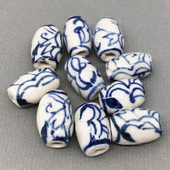 10 Vintage White Blue Porcelain Beads