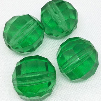 4 Vintage Faceted Green Round Glass Beads