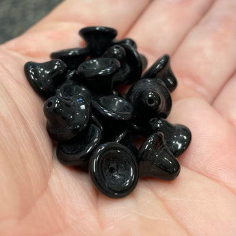 25 Vintage Black Czech Bell Glass Beads