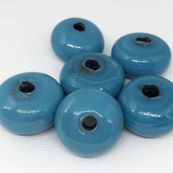 6 Vintage Handmade Blue Glass Beads