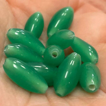 12 Vintage Japan Green Jade Oval Glass Beads #2497