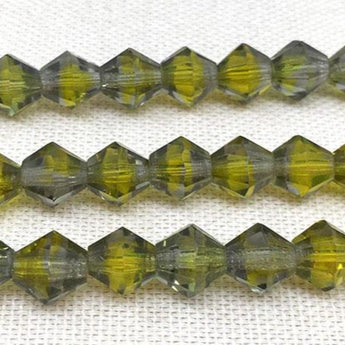 12 Vintage Olive Green Givre German Bicone Glass Beads