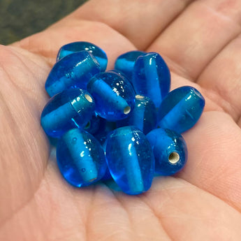 25 Vintage Capri Blue Oval Glass Beads