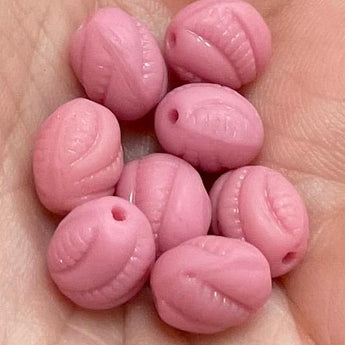 8 Vintage Etched Pink German Oval Glass Beads