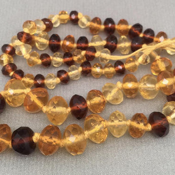 16" Graduated Strand Vintage Amber Topaz Rondelle Glass Beads