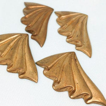 4 Vintage Brass Feather Fan Metal Stampings