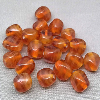 20 Vintage Striped Topaz Japan Glass Beads