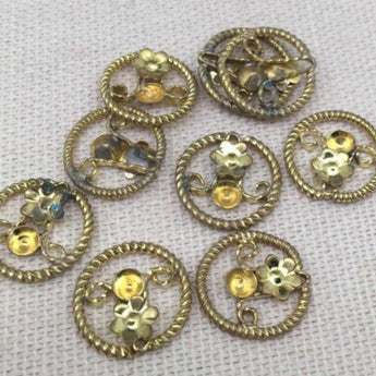 20 Vintage Brass Floral Cup Bezel Charms