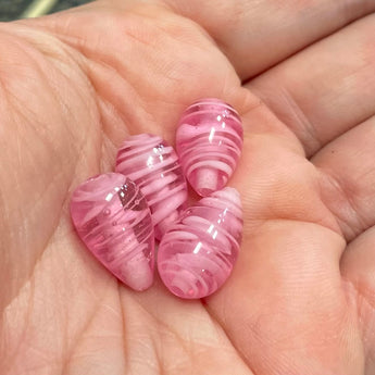 4 Vintage Japan Pink Teardrop Glass Beads #8732